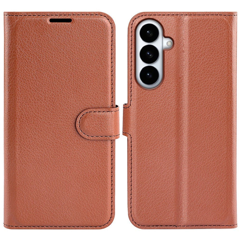 Samsung Galaxy S26+ Plånboksfodral med stativ i litchitextur, stötsäkert läderfodral