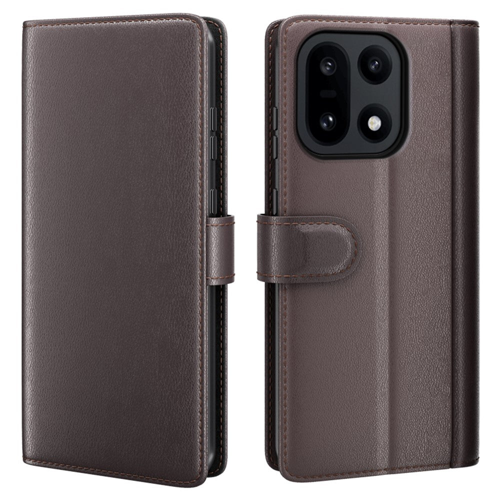 Til OnePlus 15 5G Etui Ægte Splitlæder Telefoncover med Pungestativ