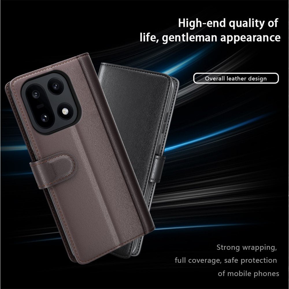 For OnePlus 15 5G Case Genuine Split Leather Phone Cover with Wallet Stand