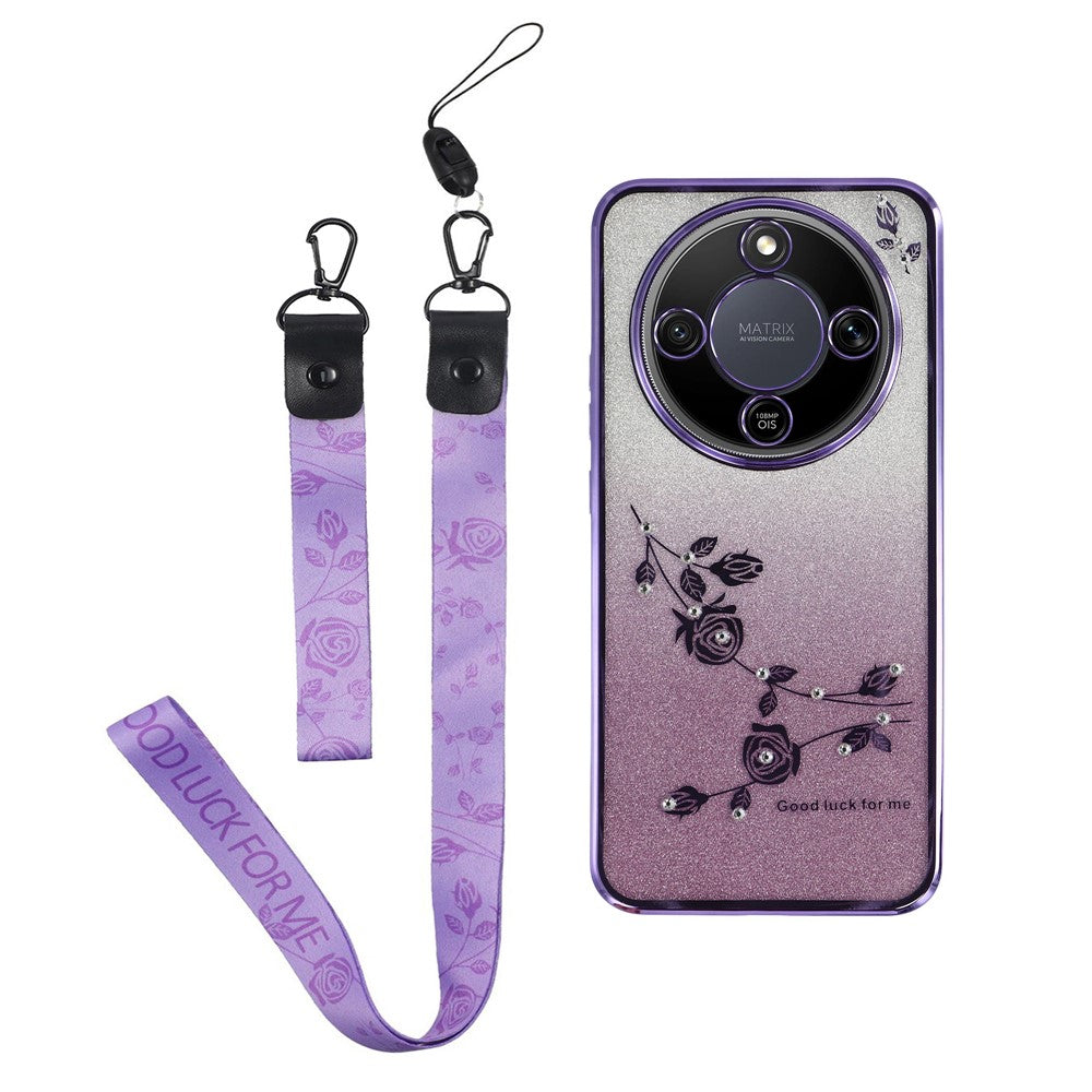 KADEM Phone Case For Honor Magic8 Lite 5G  /  X9d 5G  /  X70 5G Flower Pattern TPU Gradient Phone Cover with Lanyards