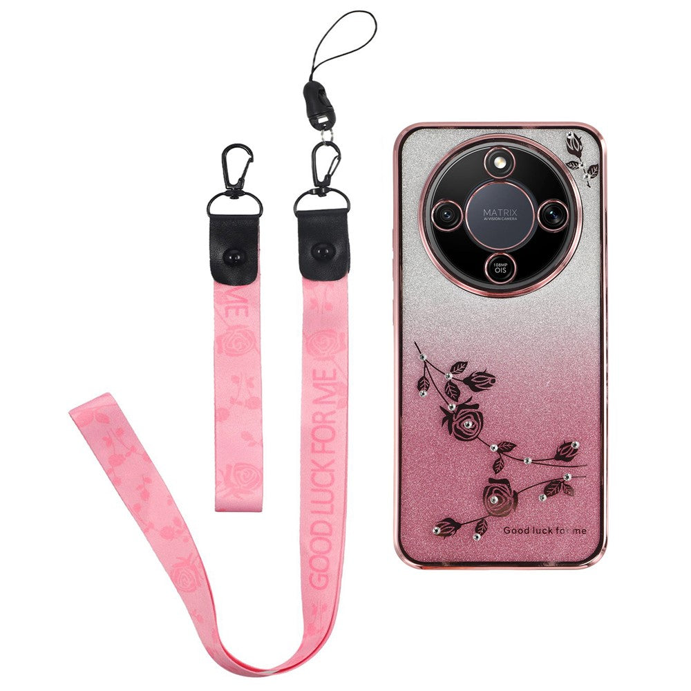 KADEM Phone Case For Honor Magic8 Lite 5G  /  X9d 5G  /  X70 5G Flower Pattern TPU Gradient Phone Cover with Lanyards