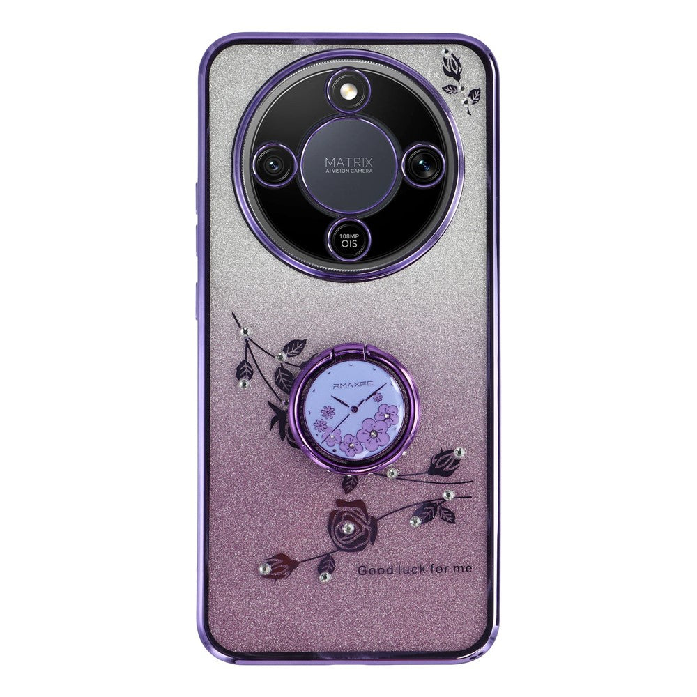 KADEM Phone Case For Honor Magic8 Lite 5G  /  X9d 5G  /  X70 5G Ring Kickstand TPU Flowers Phone Cover Gradient Glitter