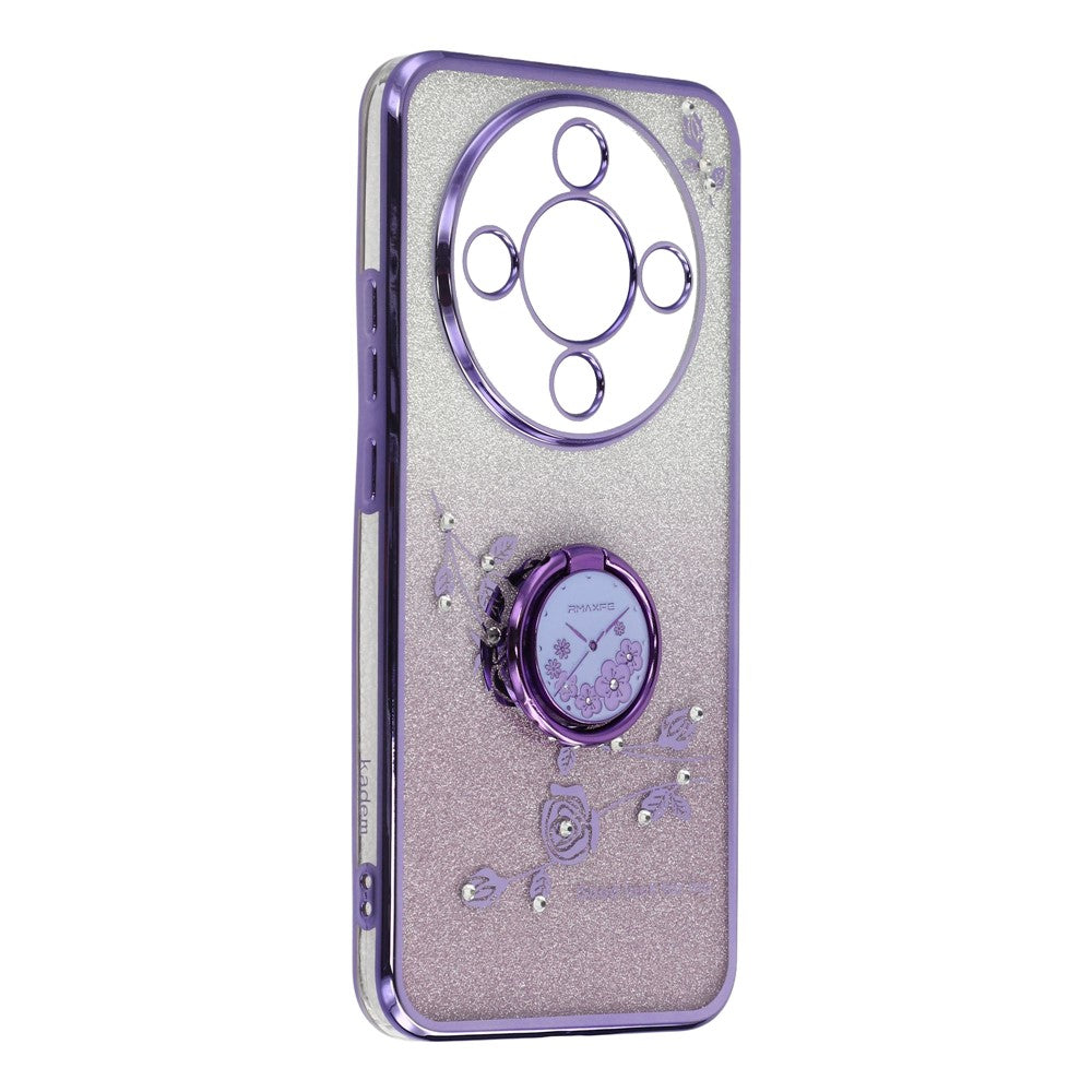 KADEM Phone Case For Honor Magic8 Lite 5G  /  X9d 5G  /  X70 5G Ring Kickstand TPU Flowers Phone Cover Gradient Glitter