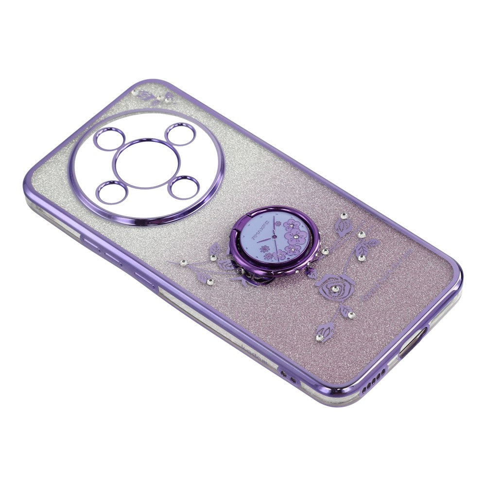 KADEM Phone Case For Honor Magic8 Lite 5G  /  X9d 5G  /  X70 5G Ring Kickstand TPU Flowers Phone Cover Gradient Glitter