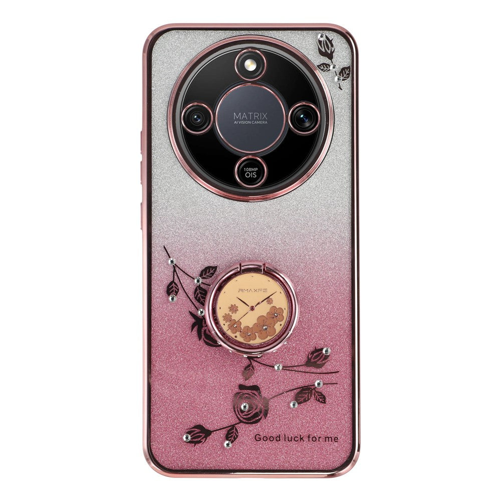 KADEM Phone Case For Honor Magic8 Lite 5G  /  X9d 5G  /  X70 5G Ring Kickstand TPU Flowers Phone Cover Gradient Glitter