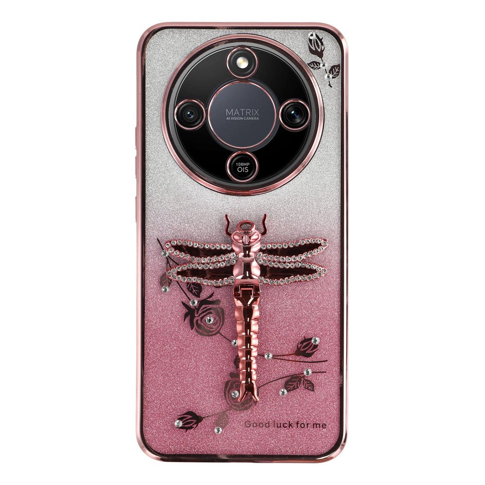 KADEM mobilcover til Honor Magic8 Lite 5G / X9d 5G / X70 5G, guldsmedestativ, TPU-blomstret glittercover