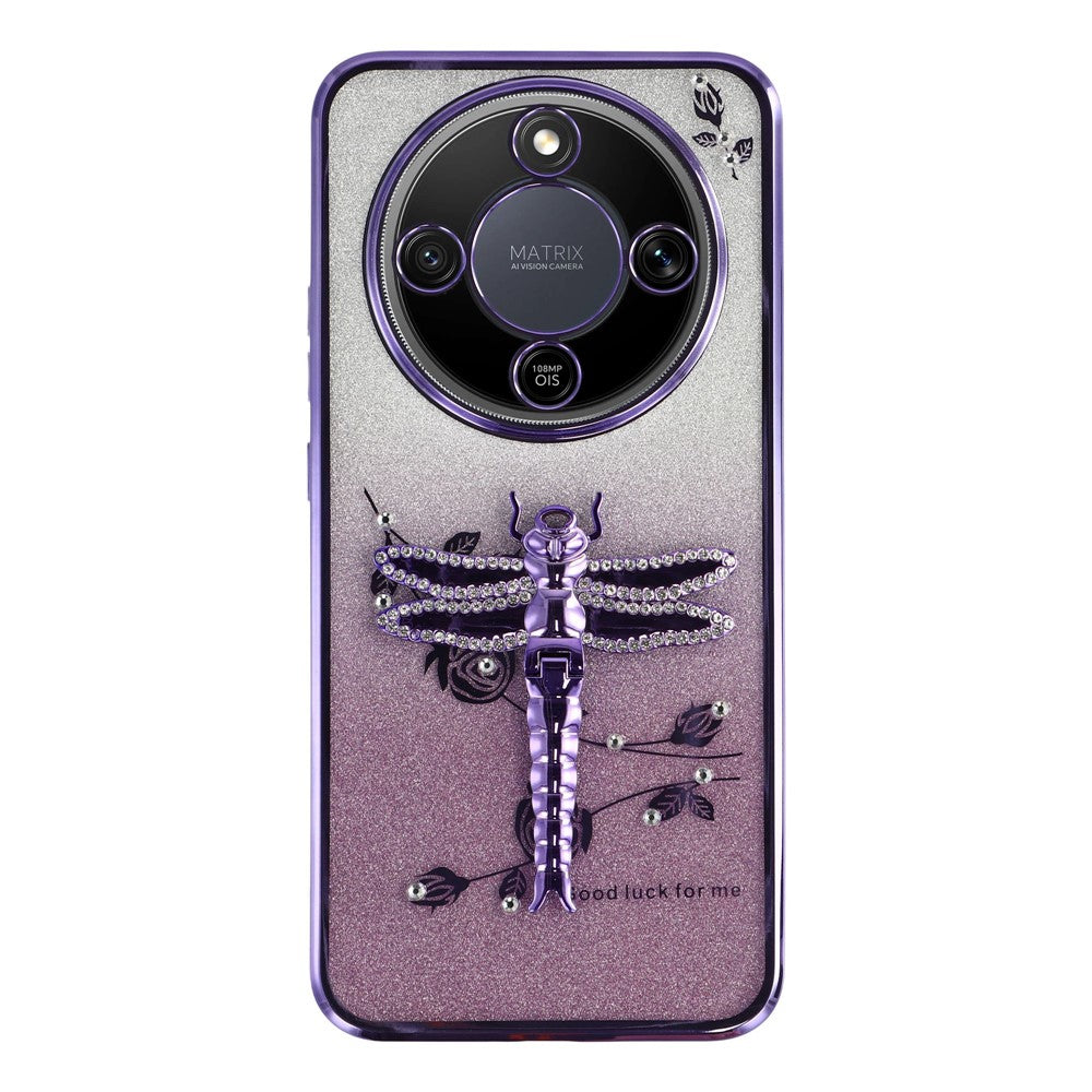 KADEM Phone Case For Honor Magic8 Lite 5G  /  X9d 5G  /  X70 5G Dragonfly Kickstand TPU Flowers Glitter Phone Cover