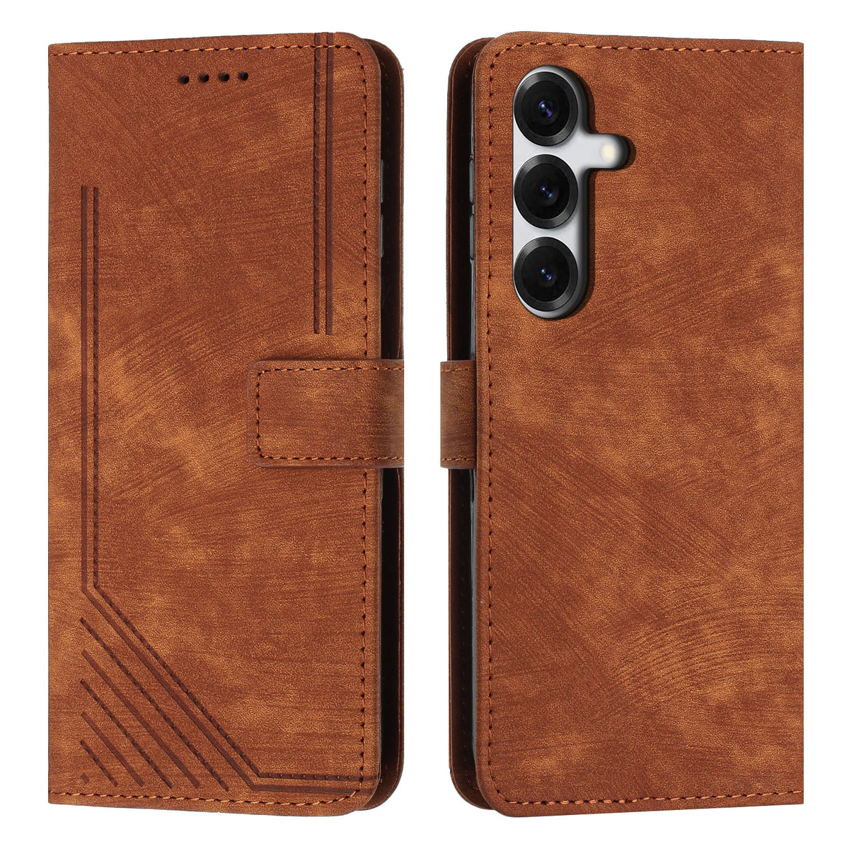 For Samsung Galaxy S26 Stand Case Imprinted Lines Leather Phone Cover