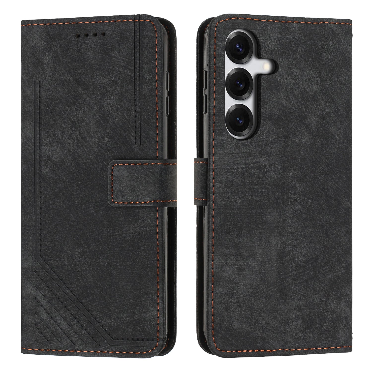 For Samsung Galaxy S26 Stand Case Imprinted Lines Leather Phone Cover