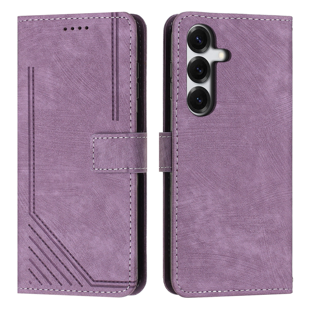 For Samsung Galaxy S26 Stand Case Imprinted Lines Leather Phone Cover