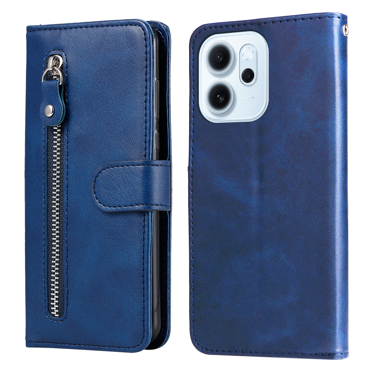 Oppo Reno15 F 5G PU-läderfodral med dragkedja i fickan, plånboksfodral, stativ