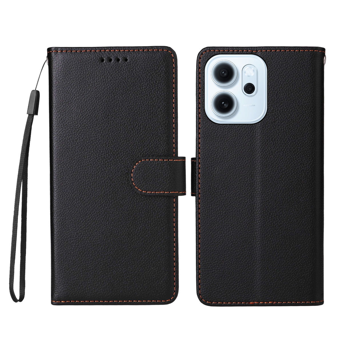 For Oppo Reno15 F 5G Case RFID Blocking 3 Card Slots PU Leather Phone Cover with Wrist Strap