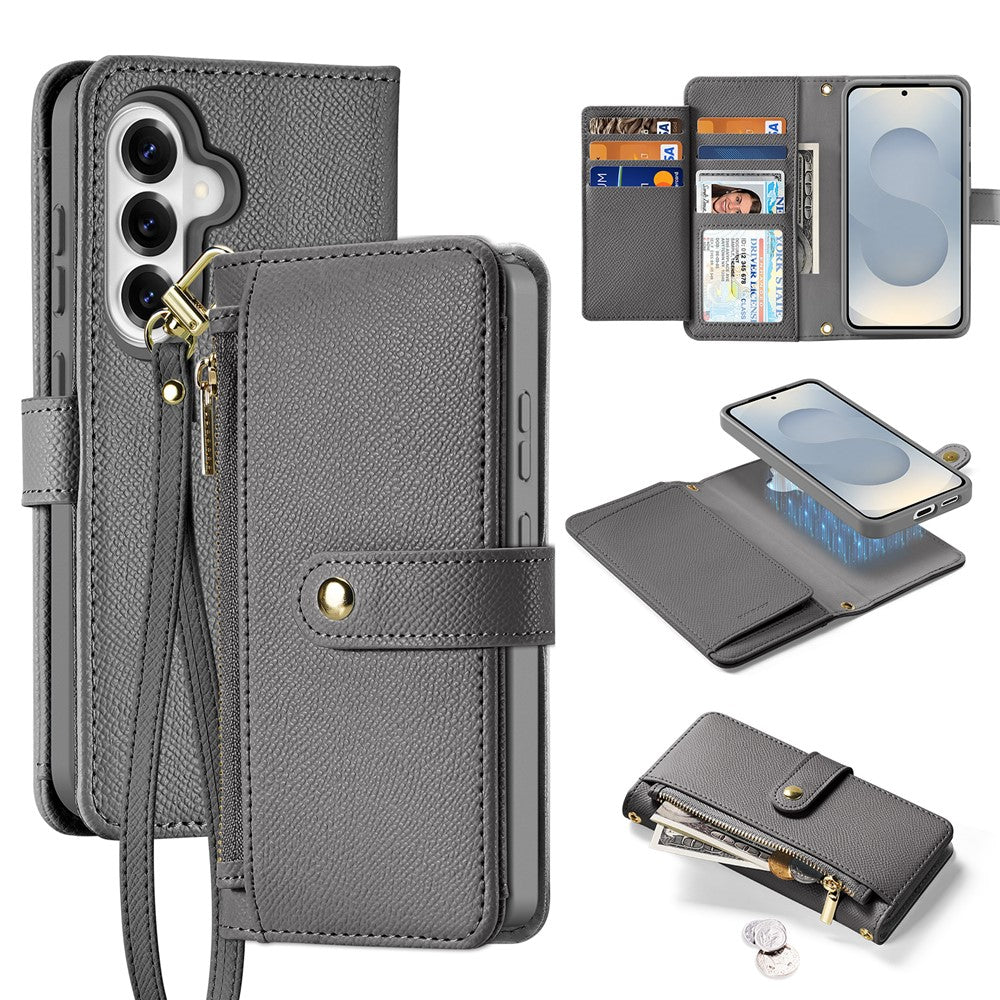DUX DUCIS For Samsung Galaxy S26 Case Lawa Series Detachable Magnetic Cowhide Leather Cover Zipper Wallet