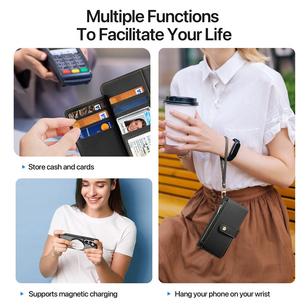DUX DUCIS For Samsung Galaxy S26+ Case Lawa Series Detachable Magnetic Cowhide Leather Cover Zipper Wallet