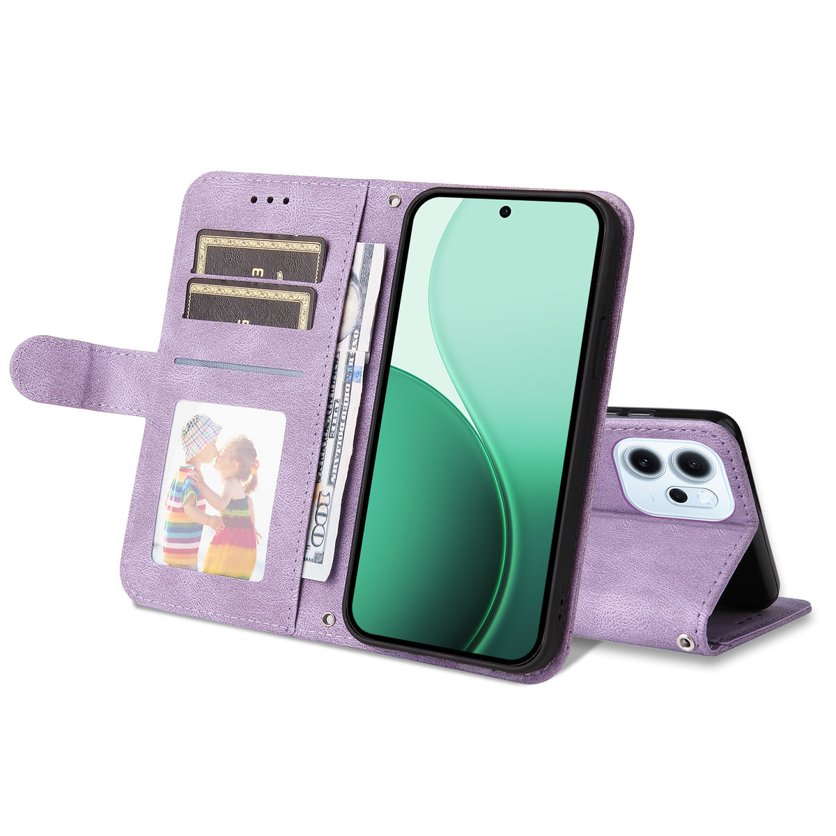 Oppo Reno15 F 5G Läderplånboksfodral Skin Touch mobilfodral Stativ med Rem