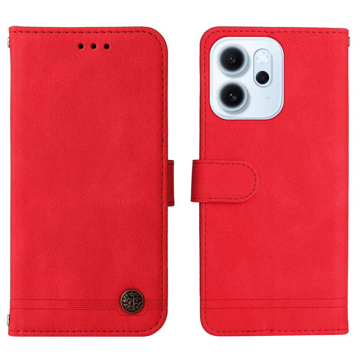Oppo Reno15 F 5G Läderplånboksfodral Skin Touch mobilfodral Stativ med Rem