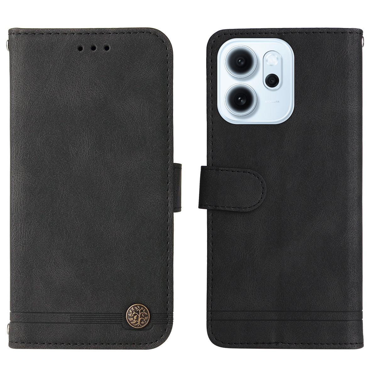Oppo Reno15 F 5G Läderplånboksfodral Skin Touch mobilfodral Stativ med Rem