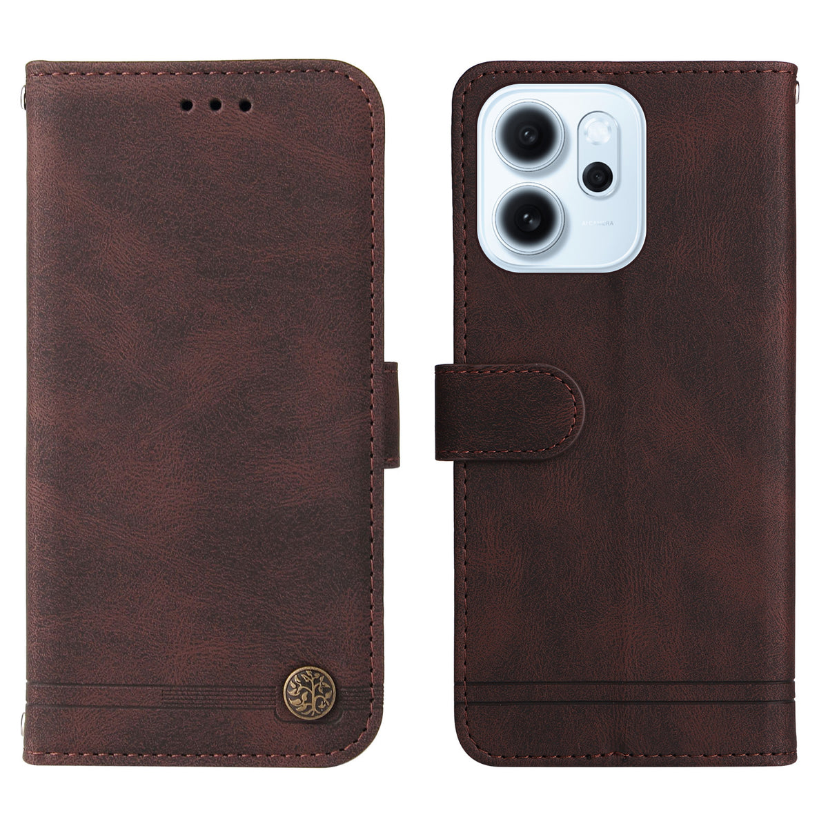 Oppo Reno15 F 5G Läderplånboksfodral Skin Touch mobilfodral Stativ med Rem