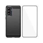 WANLONFENG til Samsung Galaxy A37 5G Cover med skærmfilm LS-serie stort linsehul børstet tekstur TPU-telefoncover