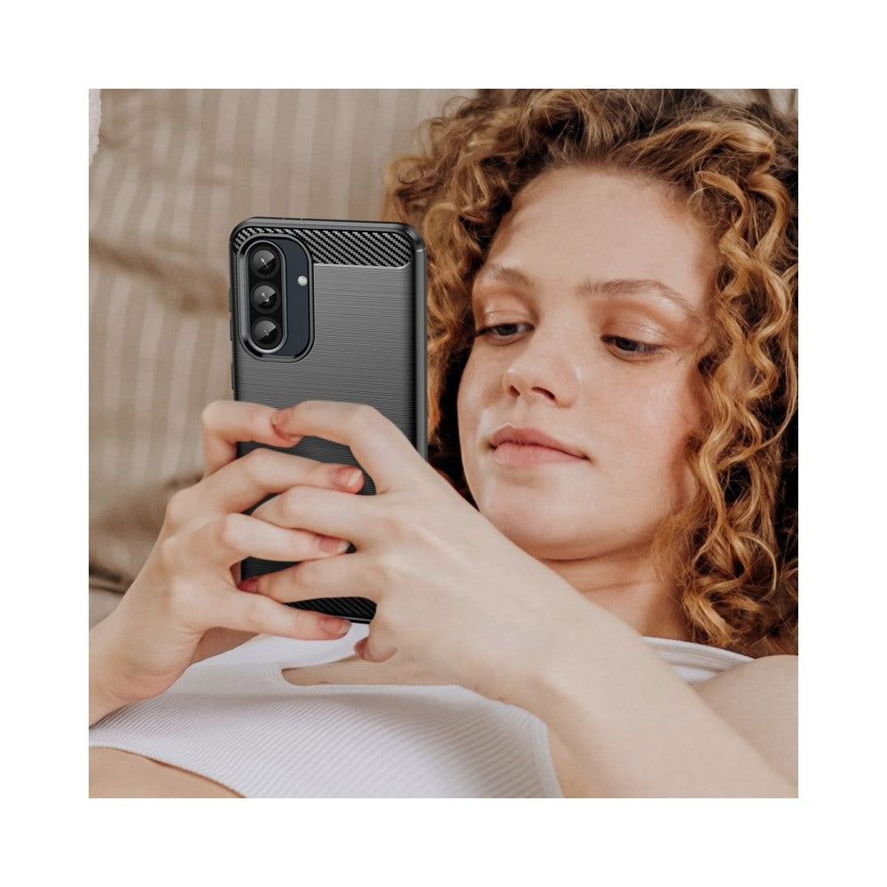 WANLONFENG til Samsung Galaxy A37 5G Cover med skærmfilm LS-serie stort linsehul børstet tekstur TPU-telefoncover