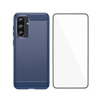 WANLONFENG til Samsung Galaxy A37 5G Cover med skærmfilm LS-serie stort linsehul børstet tekstur TPU-telefoncover