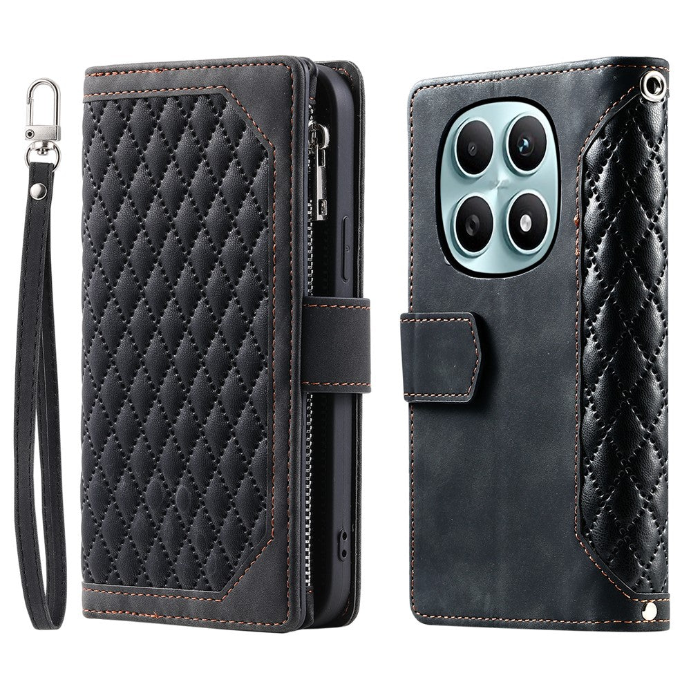 Xiaomi Redmi Note 15 4G (Global) tegnebogsetui med rombesøm, PU-lædercover til mobiltelefon med håndledsrem
