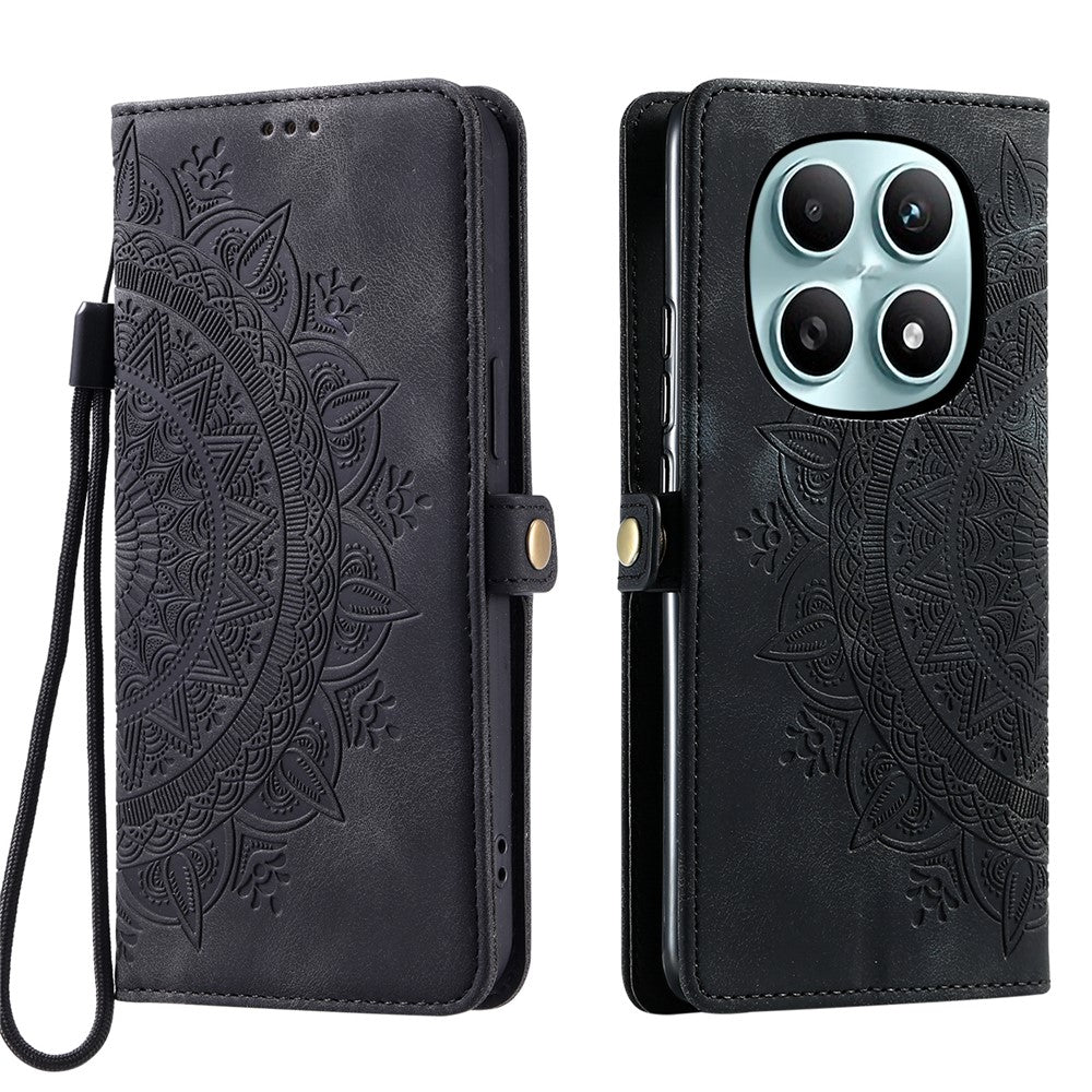 For Xiaomi Redmi Note 15 4G (Global) Case Skin Feel Totem Imprinted Wallet Leather Phone Cover with Hand Strap