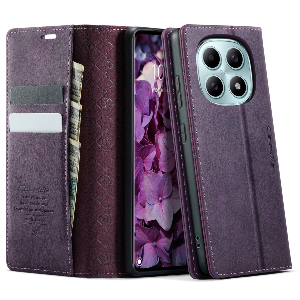 CASEME För Xiaomi Poco M8 5G / Redmi Note 15 5G (Global) Skal 033 Serien RFID-blockerande plånboksfodral i läder med kalvstruktur