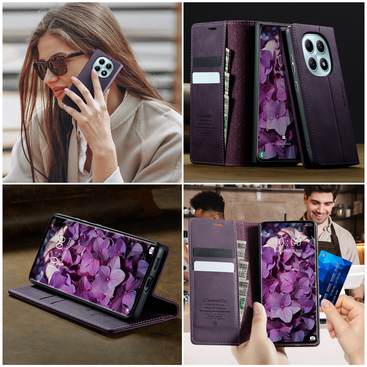 CASEME För Xiaomi Poco M8 5G / Redmi Note 15 5G (Global) Skal 033 Serien RFID-blockerande plånboksfodral i läder med kalvstruktur