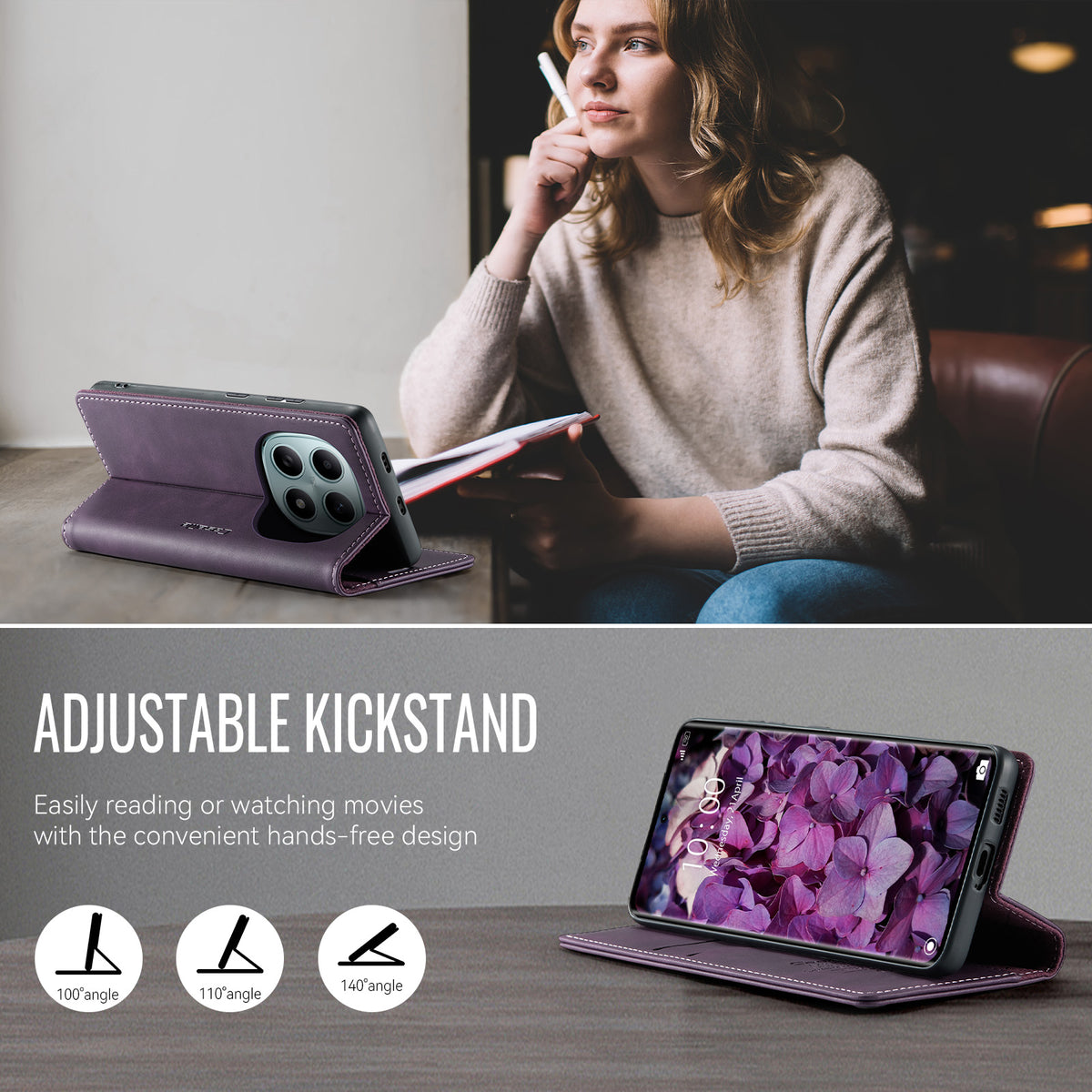 CASEME För Xiaomi Poco M8 5G / Redmi Note 15 5G (Global) Skal 033 Serien RFID-blockerande plånboksfodral i läder med kalvstruktur