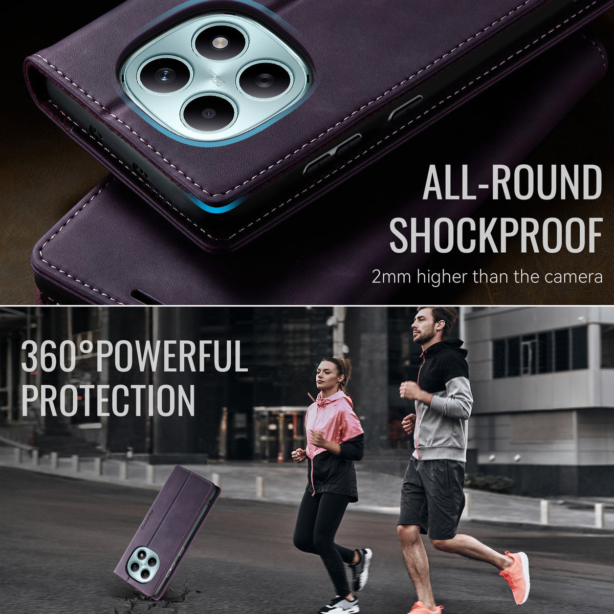 CASEME För Xiaomi Poco M8 5G / Redmi Note 15 5G (Global) Skal 033 Serien RFID-blockerande plånboksfodral i läder med kalvstruktur