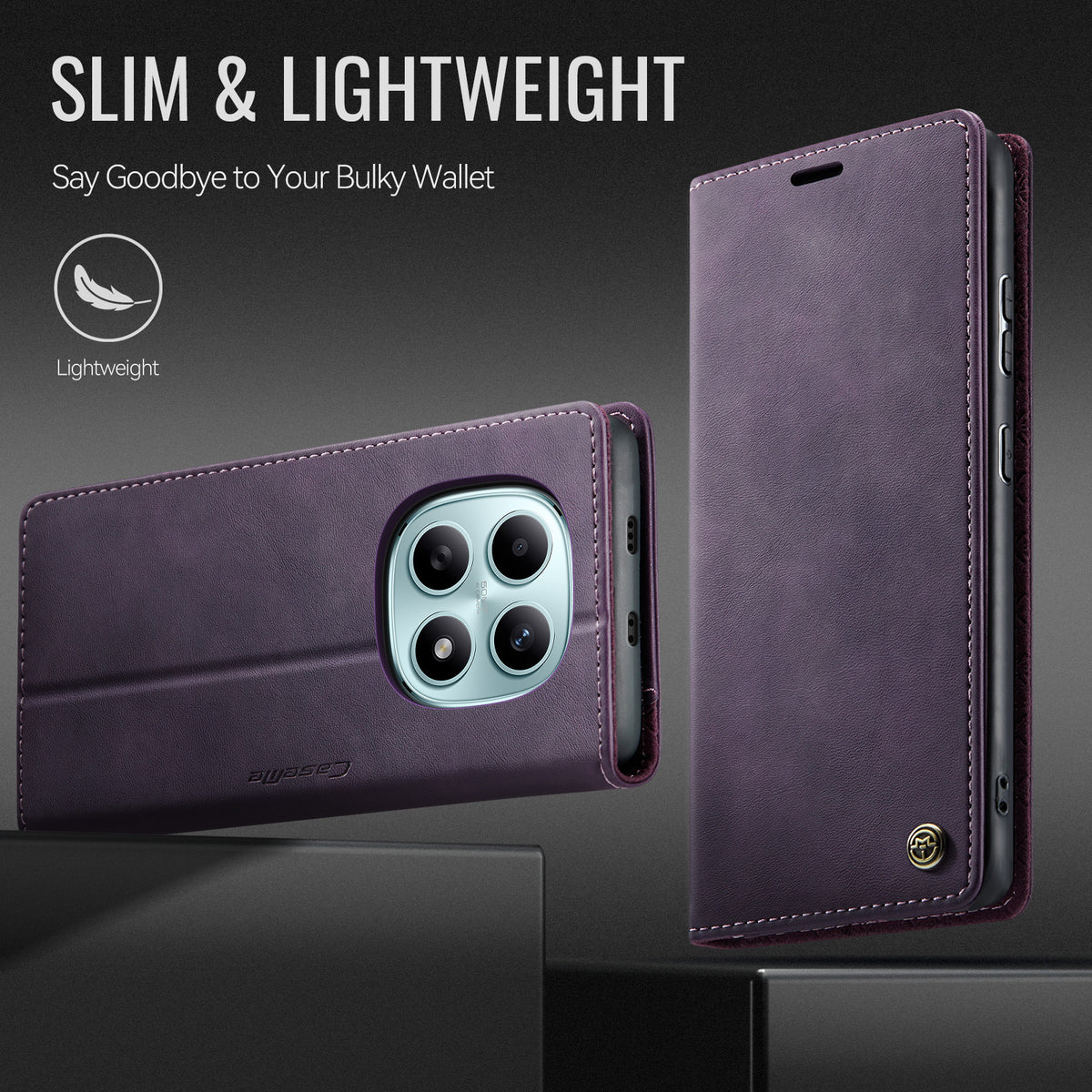 CASEME För Xiaomi Poco M8 5G / Redmi Note 15 5G (Global) Skal 033 Serien RFID-blockerande plånboksfodral i läder med kalvstruktur