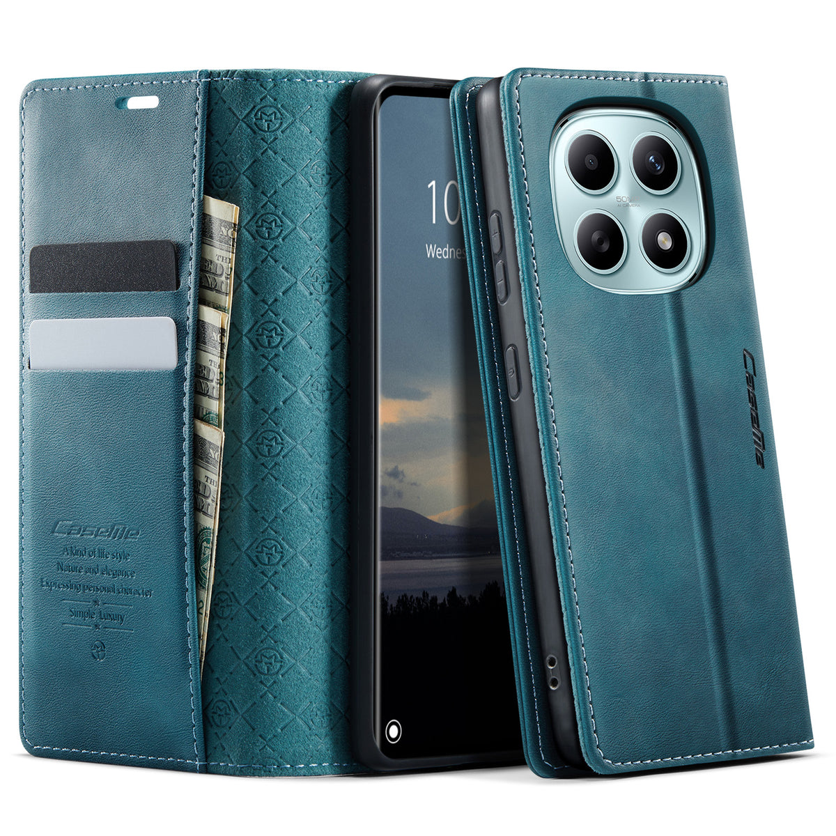 CASEME För Xiaomi Poco M8 5G / Redmi Note 15 5G (Global) Skal 033 Serien RFID-blockerande plånboksfodral i läder med kalvstruktur