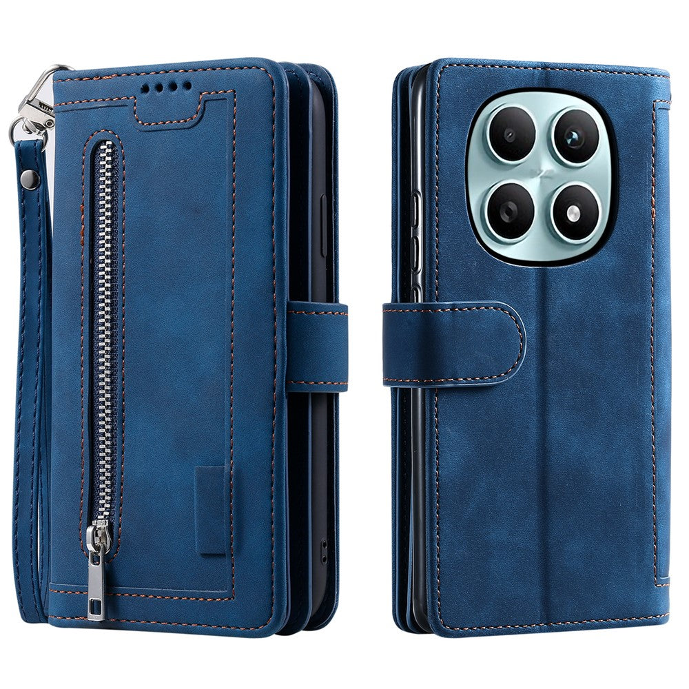 For Xiaomi Redmi Note 15 4G (Global) Case 9 Card Slots Zipper Wallet PU Leather Phone Cover with Wrist Strap