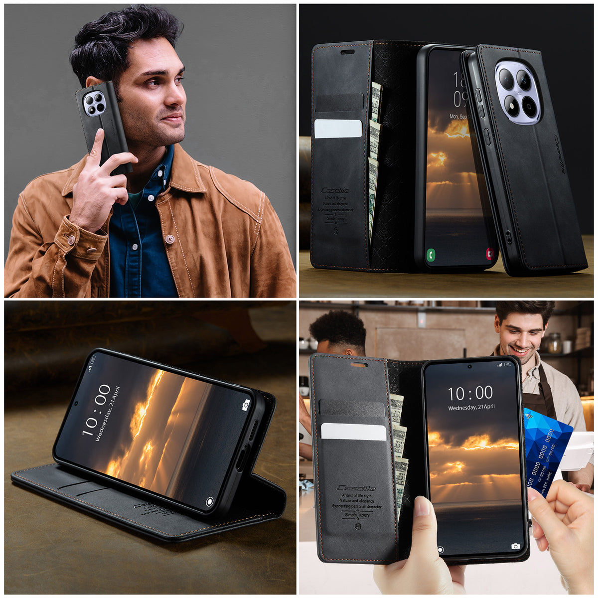 CASEME För Xiaomi Redmi Note 15 Pro 4G (Global) Skal 033 Serien RFID-blockerande Plånboksfodral i Läder med Kalvstruktur
