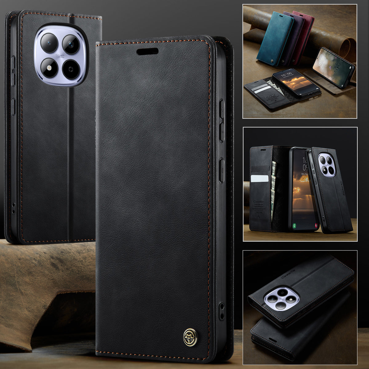 CASEME För Xiaomi Redmi Note 15 Pro 4G (Global) Skal 033 Serien RFID-blockerande Plånboksfodral i Läder med Kalvstruktur