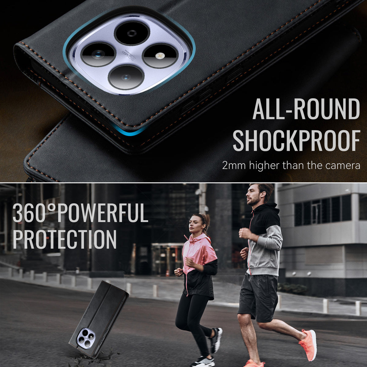 CASEME För Xiaomi Redmi Note 15 Pro 4G (Global) Skal 033 Serien RFID-blockerande Plånboksfodral i Läder med Kalvstruktur