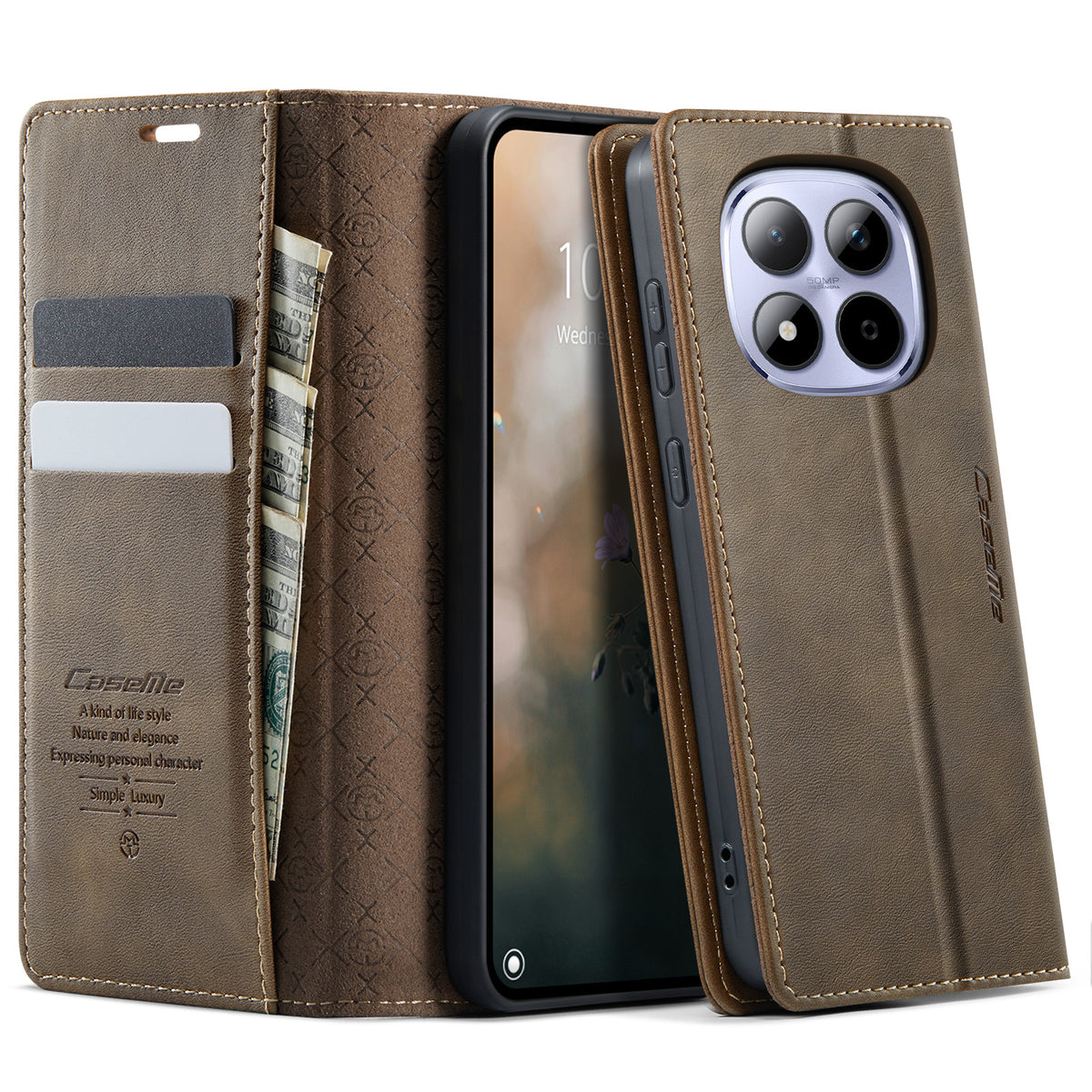 CASEME För Xiaomi Redmi Note 15 Pro 4G (Global) Skal 033 Serien RFID-blockerande Plånboksfodral i Läder med Kalvstruktur