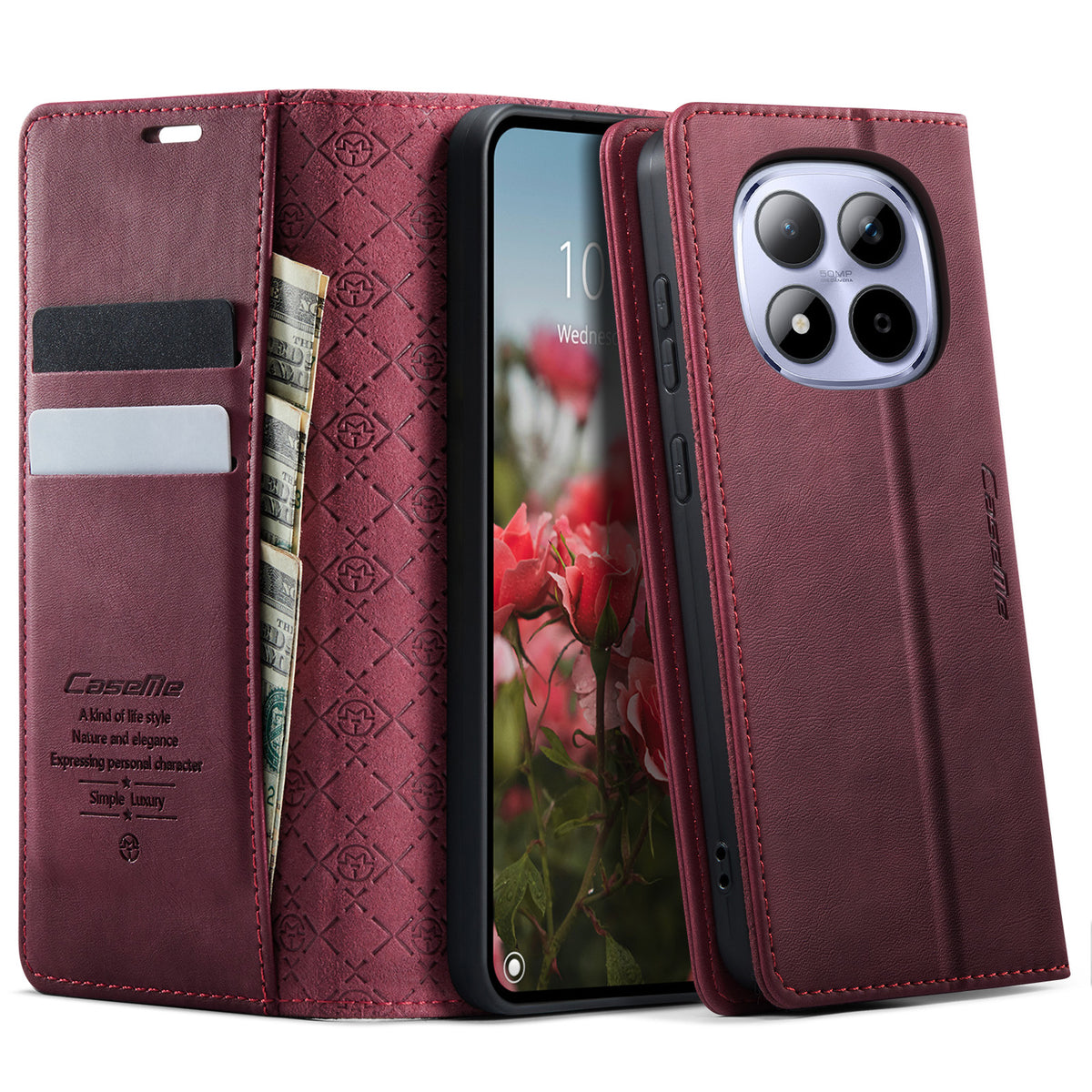 CASEME För Xiaomi Redmi Note 15 Pro 4G (Global) Skal 033 Serien RFID-blockerande Plånboksfodral i Läder med Kalvstruktur