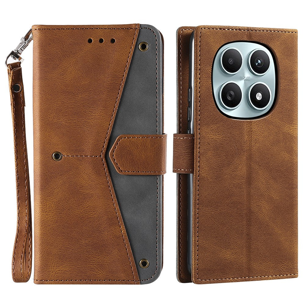 For Xiaomi Redmi Note 15 4G (Global) Leather Case Splicing Stitching Wallet Phone Cover with Wrist Strap
