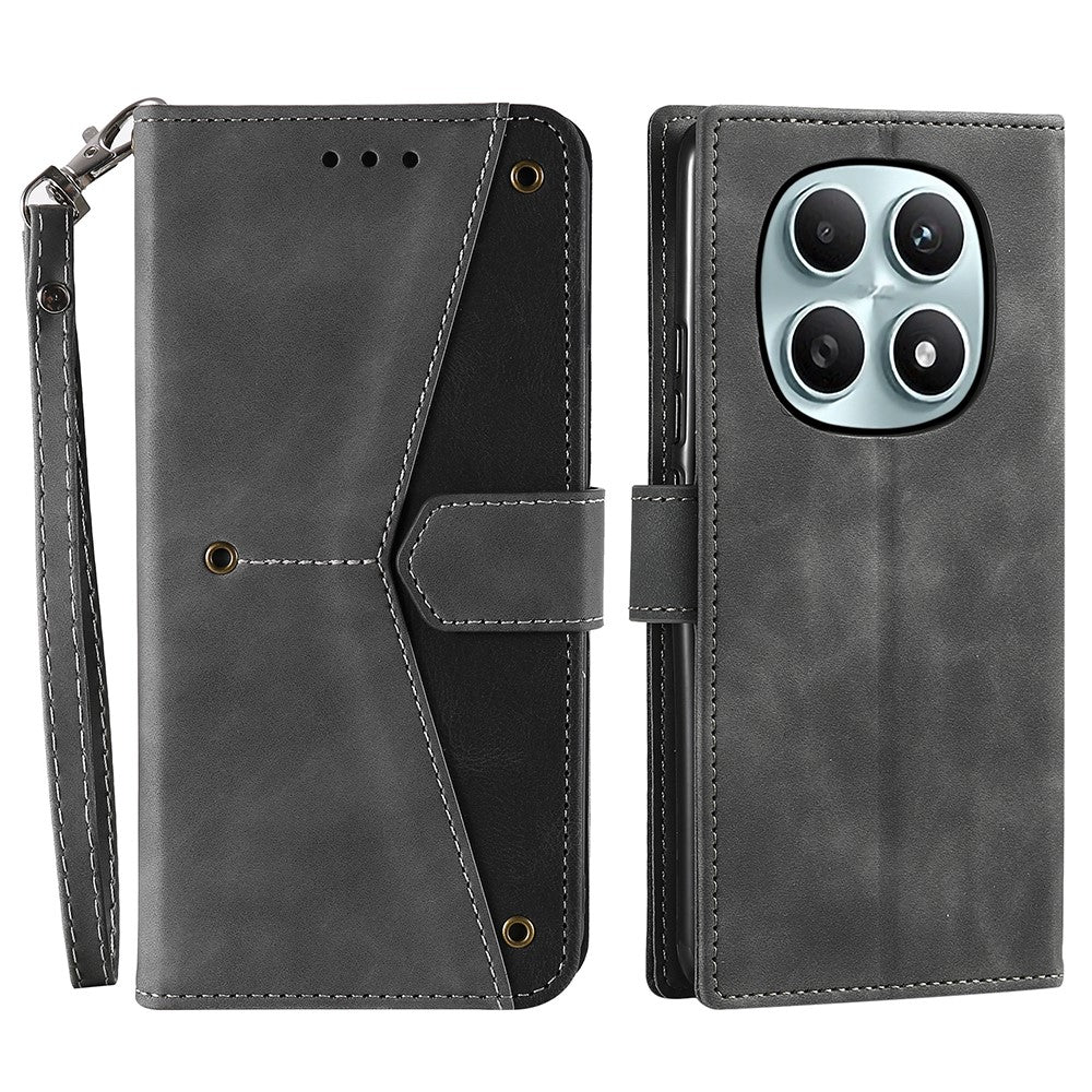 For Xiaomi Redmi Note 15 4G (Global) Leather Case Splicing Stitching Wallet Phone Cover with Wrist Strap