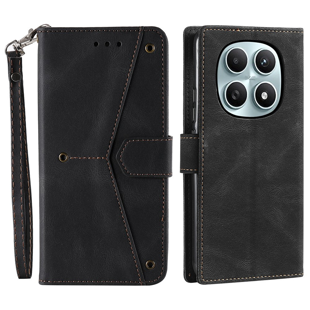 For Xiaomi Redmi Note 15 4G (Global) Leather Case Splicing Stitching Wallet Phone Cover with Wrist Strap