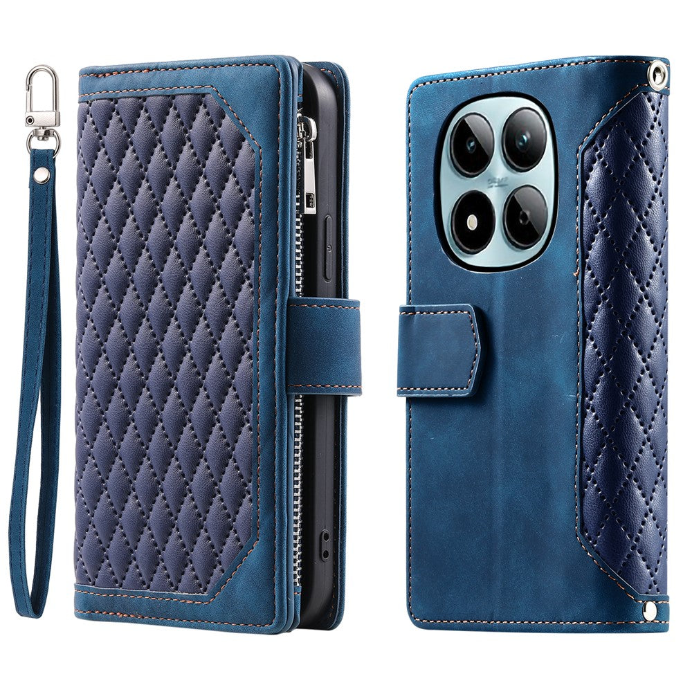 For Xiaomi Redmi Note 15 Pro 4G (Global) Wallet Case Rhombus Stitching Line PU Leather Phone Cover with Wrist Strap