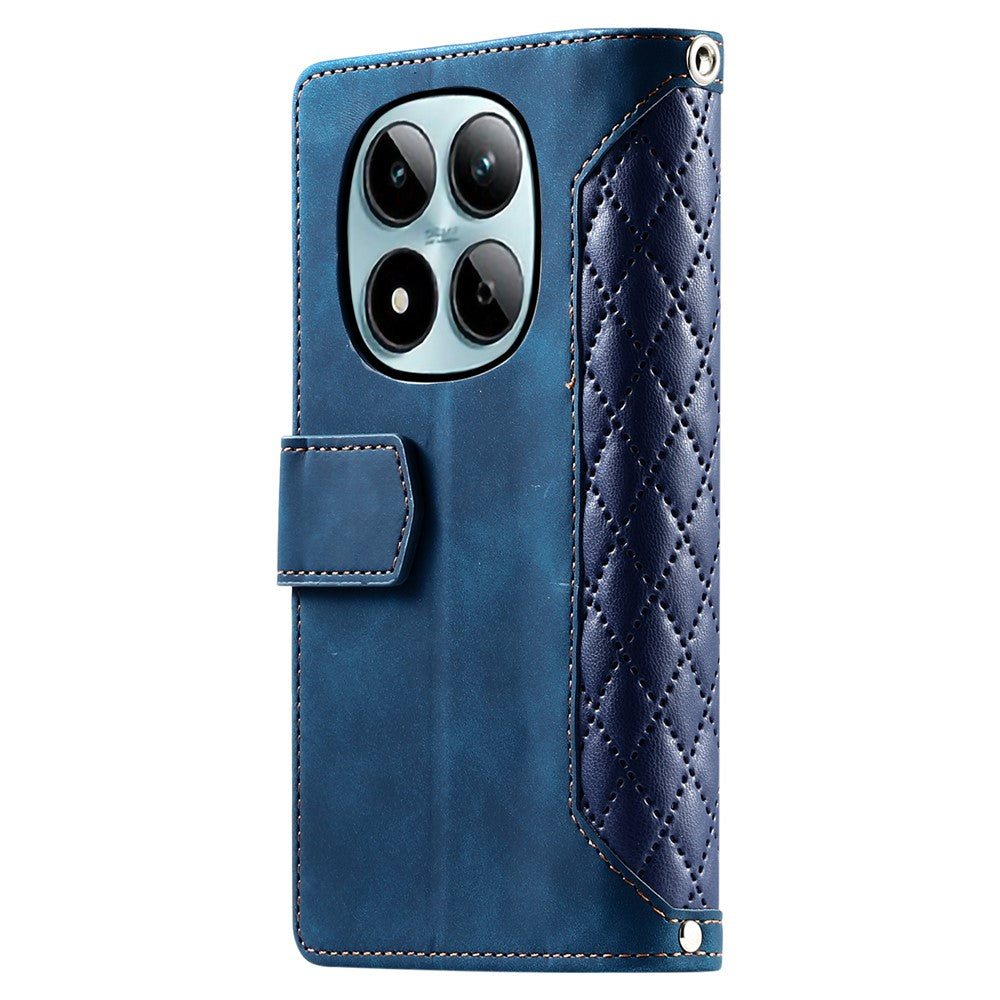 For Xiaomi Redmi Note 15 Pro 4G (Global) Wallet Case Rhombus Stitching Line PU Leather Phone Cover with Wrist Strap
