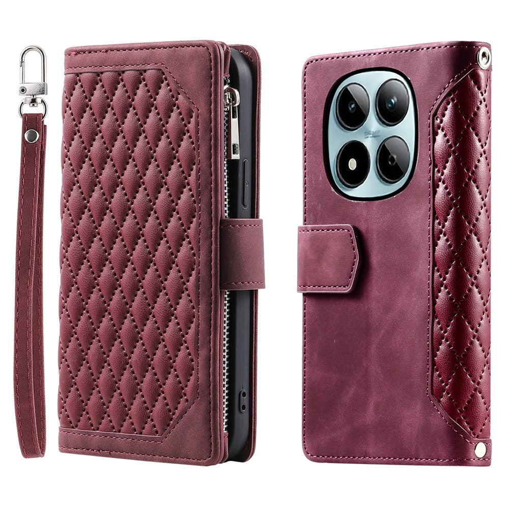 For Xiaomi Redmi Note 15 Pro 4G (Global) Wallet Case Rhombus Stitching Line PU Leather Phone Cover with Wrist Strap