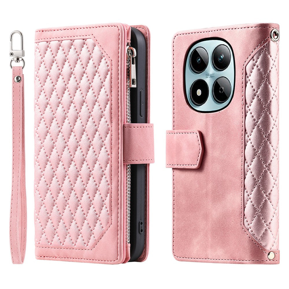 For Xiaomi Redmi Note 15 Pro 4G (Global) Wallet Case Rhombus Stitching Line PU Leather Phone Cover with Wrist Strap