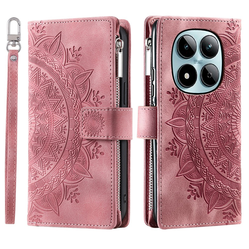 For Xiaomi Redmi Note 15 Pro 4G (Global) Wallet Case Mandala Flower Pattern PU Leather Phone Cover with Wrist Strap