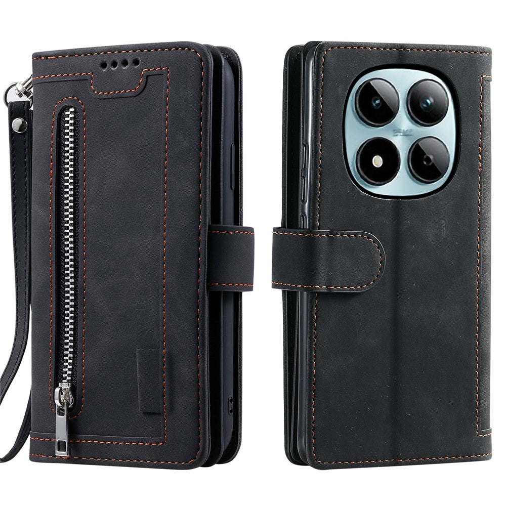 For Xiaomi Redmi Note 15 Pro 4G (Global) Case 9 Card Slots Zipper Wallet PU Leather Phone Cover with Wrist Strap