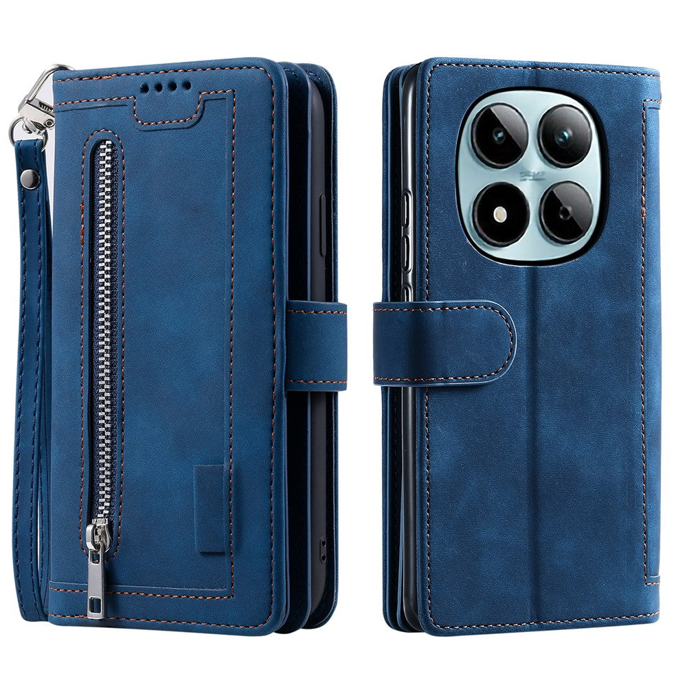 For Xiaomi Redmi Note 15 Pro 4G (Global) Case 9 Card Slots Zipper Wallet PU Leather Phone Cover with Wrist Strap