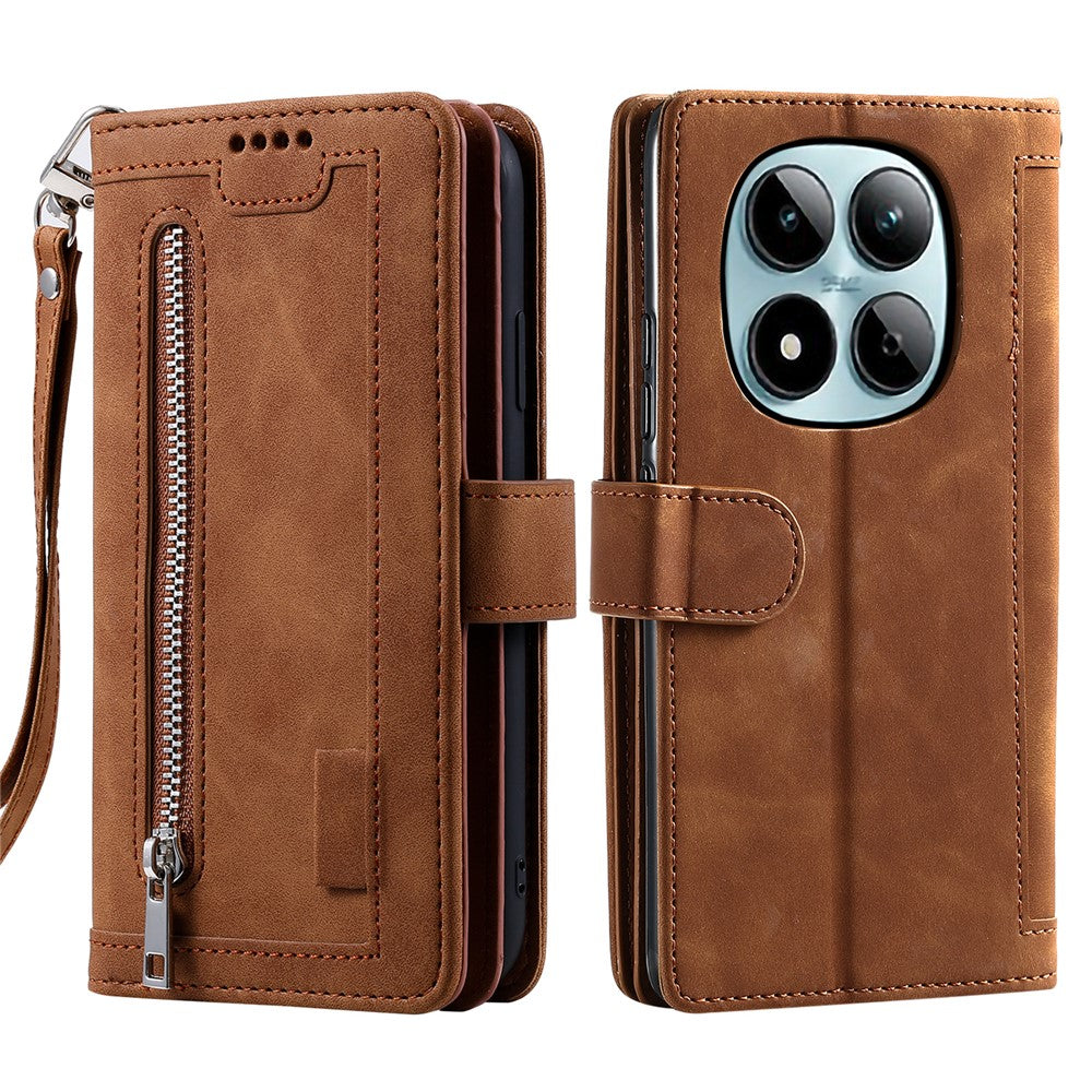For Xiaomi Redmi Note 15 Pro 4G (Global) Case 9 Card Slots Zipper Wallet PU Leather Phone Cover with Wrist Strap